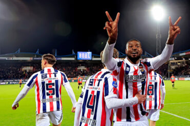 TILBURG, NETHERLANDS - DECEMBER 22: Jeremy Bokila of Willem II celebrating the goal during the Eredivisie match of Willem II and NEC Nijmegen at Koning Willem II stadion on December 22, 2024 in TILBURG, Netherlands