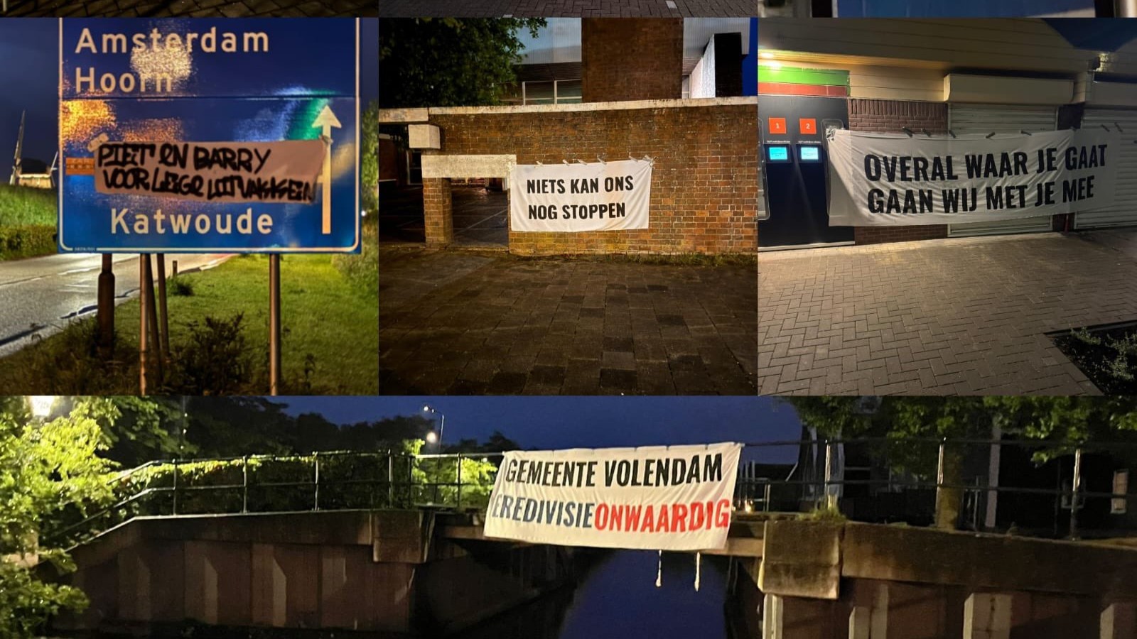 Spandoekenactie van Willem II-supporters in Volendam na verbod op uitsupporters