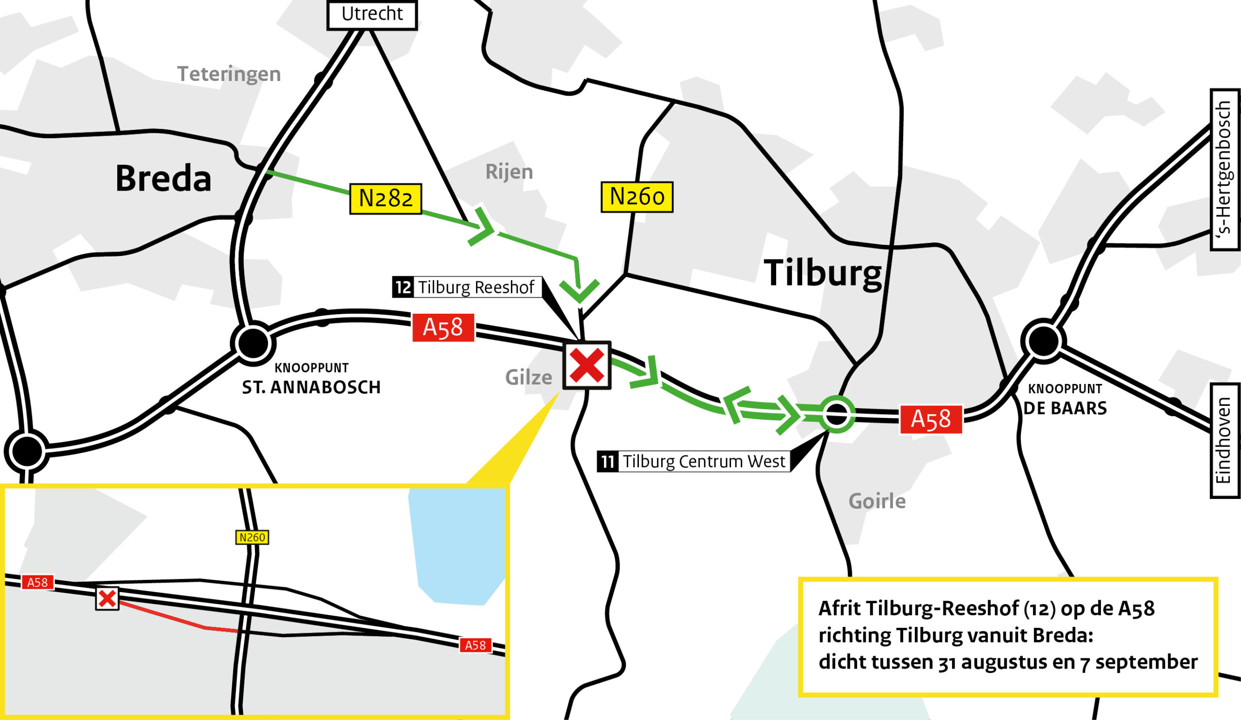 Wegwerkzaamheden: A58 en N260 afgesloten in september
